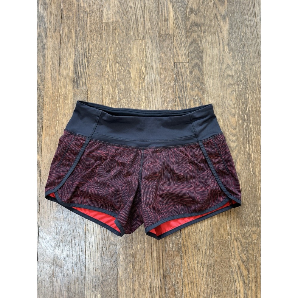 Lululemon Speed Up Mid-Rise Lined Running Shorts Size 4 Black Red Geometric
